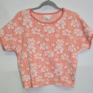 Cynthia Rowley Floral Short Sleeve Sweater, Pink and‎ White, Women's Size Medium